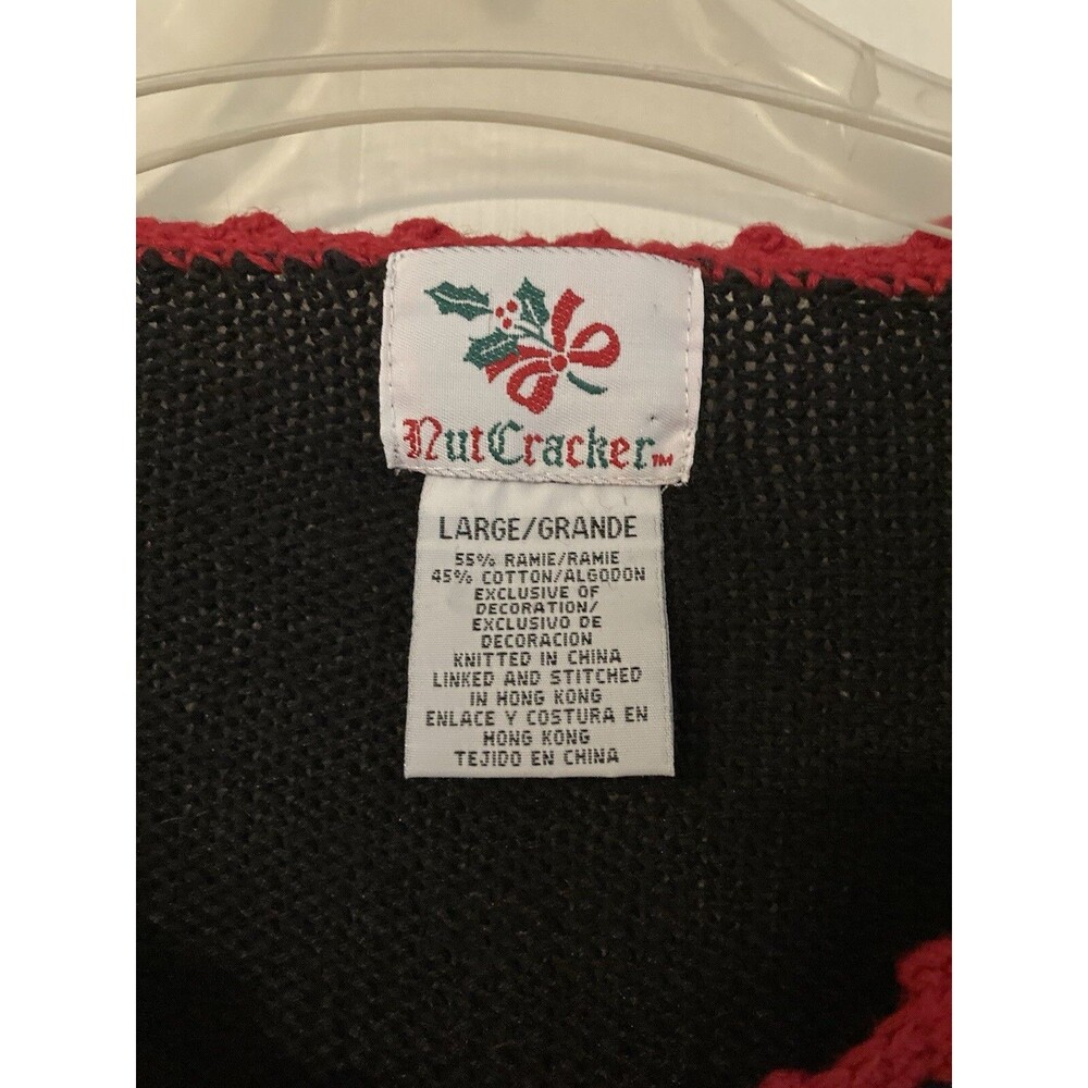 Embroidered Nutcracker Christmas Cardigan L Ugly Sweater Granny Black Vintage - Picture 8 of 9